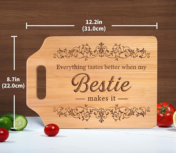 AceThrills Bestie Gifts for Women, Bestie Christmas Birthday Gifts for Women - Engraved Cutting Board 12.3"L × 8.7"W × 0.4"Th
