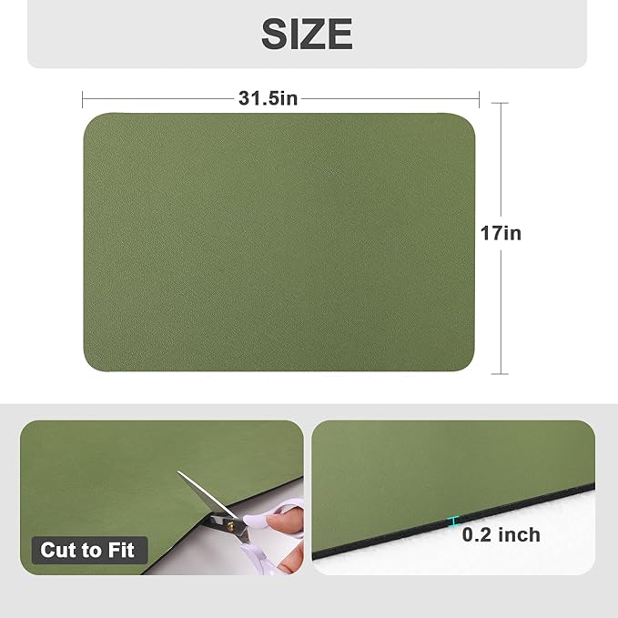 Ecotrim Absorbent Coffee Mat , Stain Hiding PU Leather Surface, Non-Slip Natural Rubber Backing, Quick Dry Mat for Espresso Machine, Kitchen Counter ,Green | 17" x 31.5"