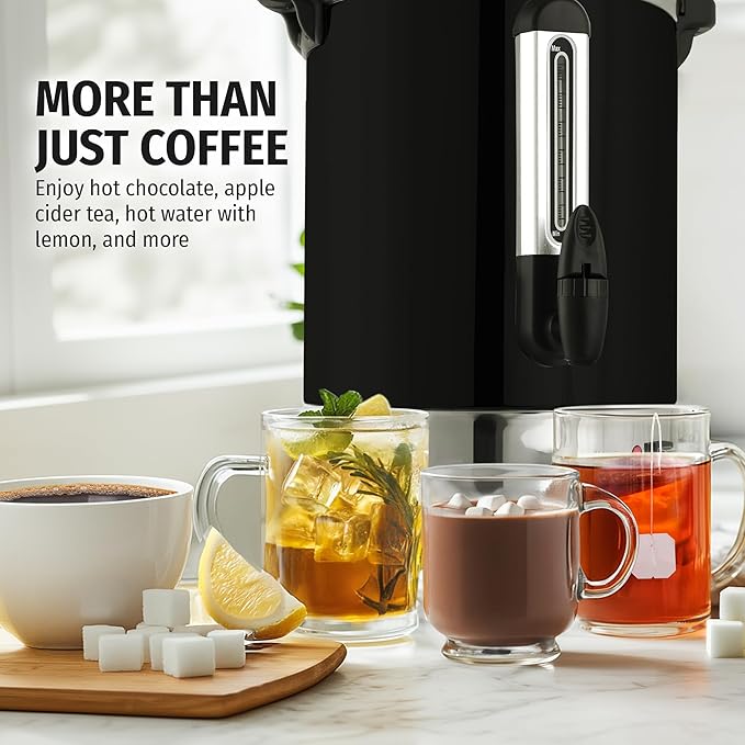 Zulay Commercial Grade 100 Cup Coffee Maker Hot Water Urn - Large Percolator Pot Dispenser With Double-Wall Stainless Steel, Quick Brew, Stays Hot for Tea & Beverage at Events & Catering - Black