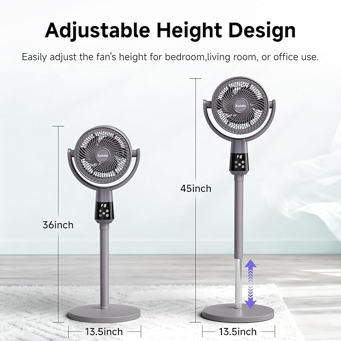 Oscillating Pedestal Fan, Ultra-Quiet 25dB Standing Fan with 8 Speeds, 12H Timer, 36-45'' Adjustable Height Air Circulator for Whole Room, Living Room, Office and Bedroom, Remote Control