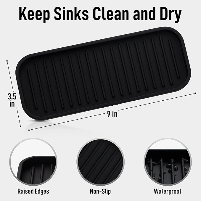 Zulay Kitchen (9x3.5) Silicone Sponge Holder for Kitchen Sink - Flexible Multipurpose Soap Tray Sponge Holder - Sink Organizer Tray for, Bathroom, Makeup, Trinkets & More (Black)