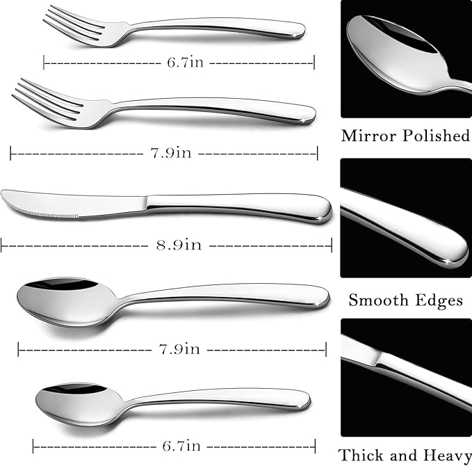HaWare Heavy Duty Silverware Set, 40-Piece Stainless Steel Flatware Cutlery for 8, Modern & Elegant Design Includes Knives/Forks/Spoons, Mirror Polished and Dishwasher Safe