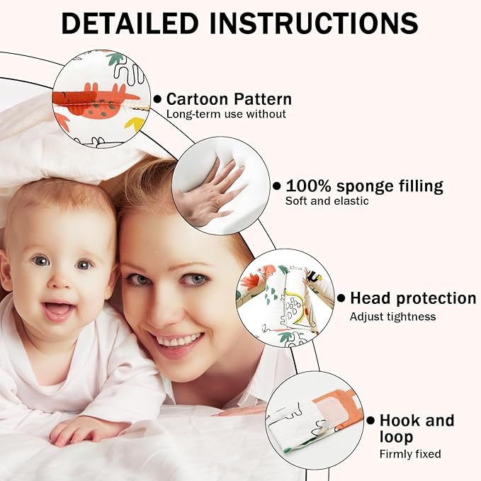 Baby Head Protector Baby Helmet for Crawling Walking, No Bumps Safety Head Adjustable Protective Cap for Walking, Playing - Red Dinosaur