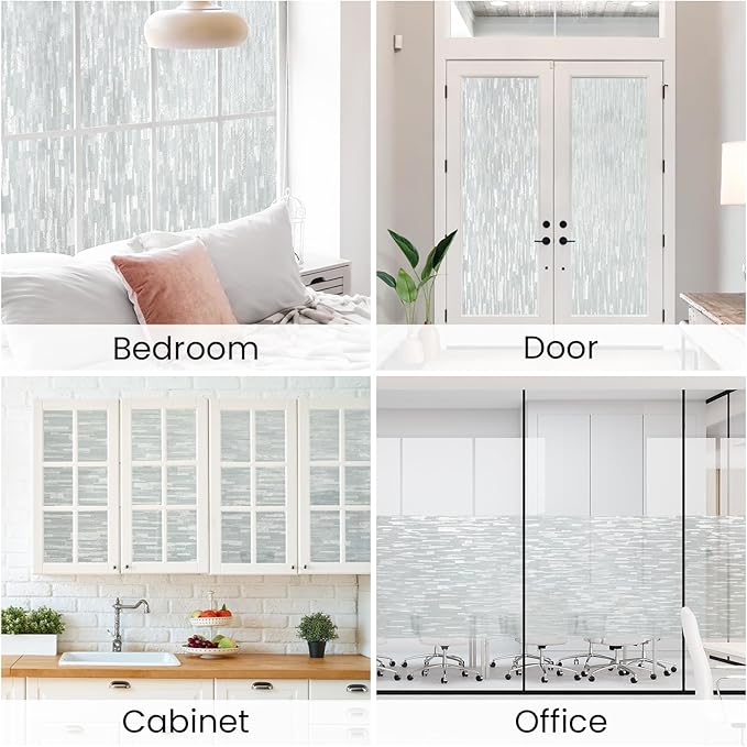 Haton Window Privacy Film, Frosted Glass Static Cling Sun Heat Blocking Window Clings, Frosting Opaque Coverings Stickers Tint for Home Office Door, Non Adhesive, White 35.4" x 157.4"