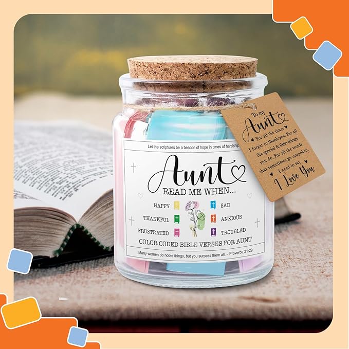 NewEleven Mothers Day Gifts For Aunt - Aunt Birthday Gift From Niece, Newphew, Kids - Auntie Gift Ideas, Christian Gifts For Aunts - Bible Verse Jar