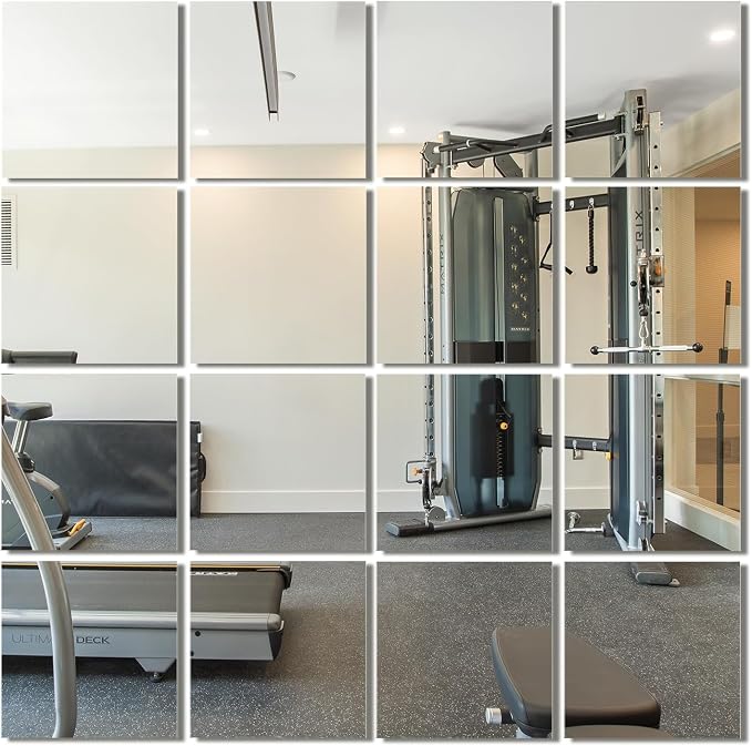 Delma Frameless Mirror Tiles 12"x10"x16 Pcs Wall Mounted | Shatter Resistant, Full Length, Tempered Glass Panels, For Home Gym Bathroom Bedroom & Living Room Decor