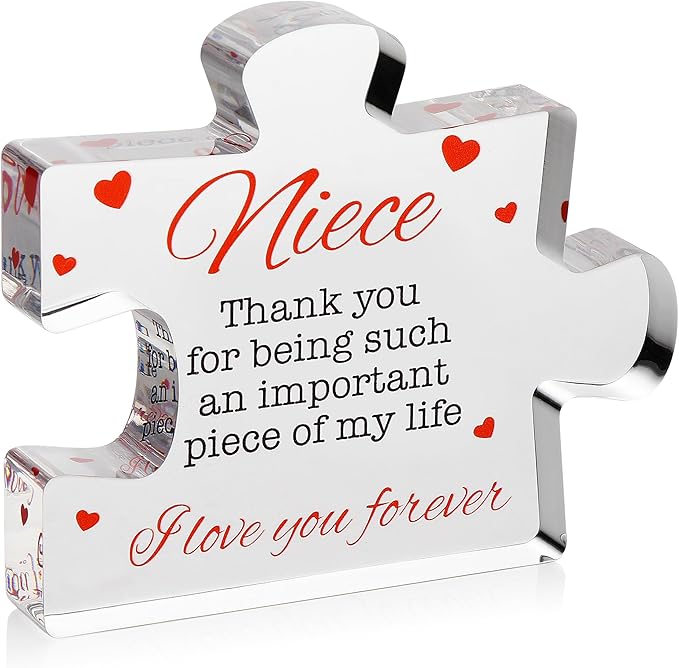 VELENTI Acrylic Block Puzzle Gift for Niece - Cute Present from Aunt, Uncle - Birthday, Christmas, Paperweight, Graduation - Novelty Gift for Nieces