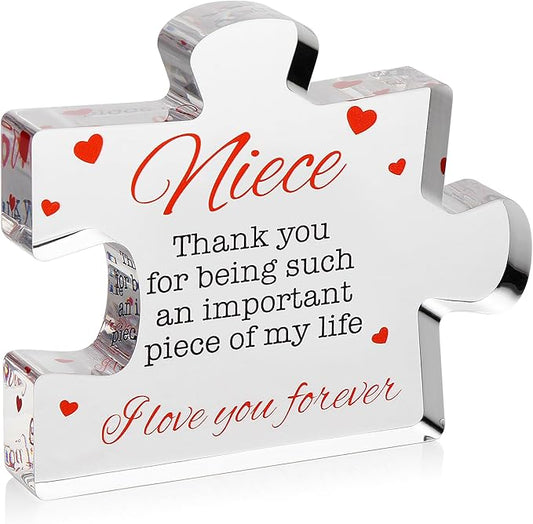 VELENTI Acrylic Block Puzzle Gift for Niece - Cute Present from Aunt, Uncle - Birthday, Christmas, Paperweight, Graduation - Novelty Gift for Nieces