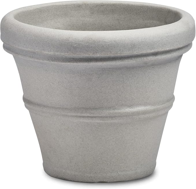 Crescent Garden Brunello Small Classic Planter, Indoor/Outdoor Weather-Safe Round Plant Pot, Small Resin Houseplant Pot - 12'' W (Concrete-Color)