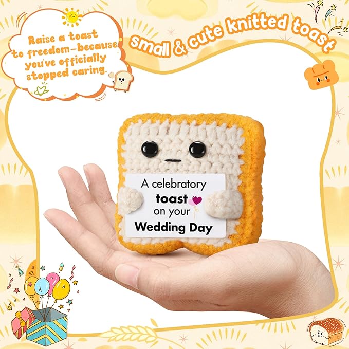 Wedding Gift for Couple, Bride and Groom - Funny Crochet Toast Keepsake - Unique Bridal Shower, Engagement Gift for Mr & Mrs - Cute Home Decor & Card Alternative