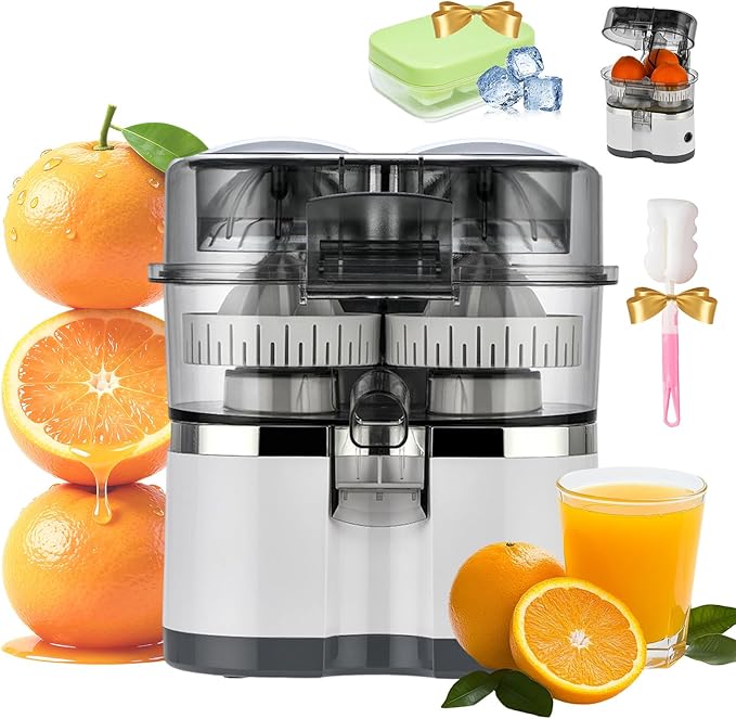 Dual-Head Automatic Citrus Juicer, 100w Electric Orange Juicer With 18000 Rpm Motor, Portable And Efficient Lemon Juicer For Citrus And Lemons, Easy To Clean (White)