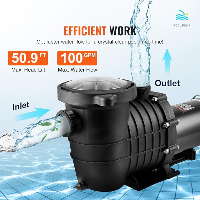 VEVOR 1.5HP Dual Voltage Above Ground Pool Pump 100 GPM 110/240V