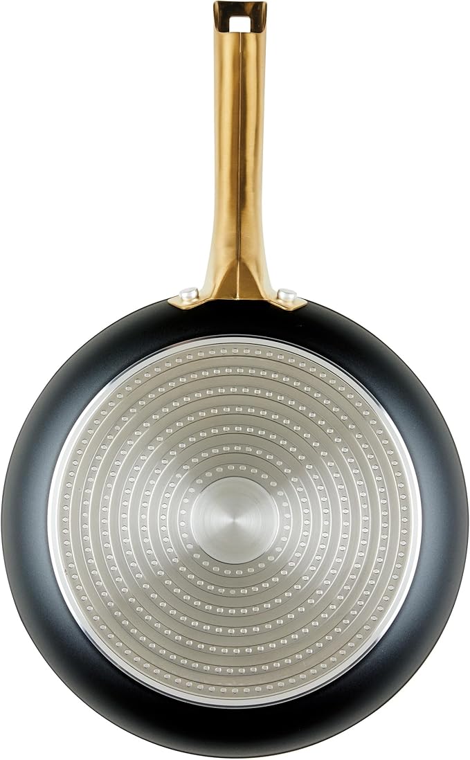 Farberware Forged Induction Ceramic Nonstick Pots and Pans Set with Lids and Kitchen Cooking Tools - Dishwasher Safe, Suitable for All Stovetops, 12 Piece Cookware Set - Black and Gold