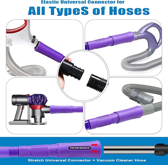 3 Pieces Dryer Vent Cleaner Kit: Vacuum Hose With Brush & Gloves Fits for Vacuums Cleaner, Refrigerator Condenser Coils, Tight Spaces Behind Appliances, Deep Cleaning Tools for Clogged Ducts- Purple