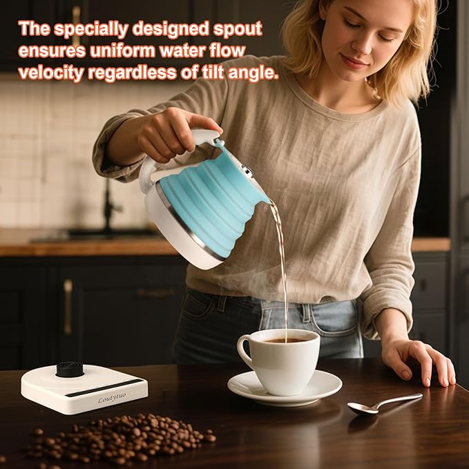 Ultrathin Food Grade Silicone Travel Foldable Electric Kettle Variable Temperature Control with Travel Bag, Dual Voltage & Auto Shut off & Boil Dry Protection & Keep Warm, 555ML 100-240V US Plug