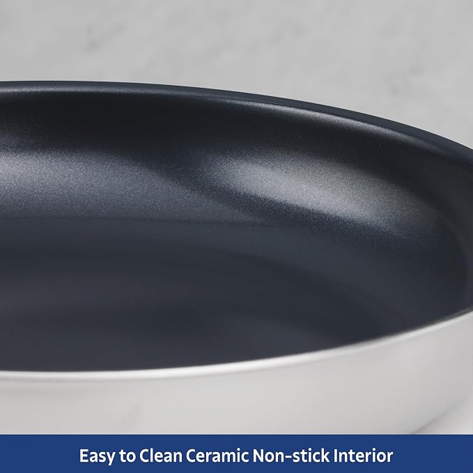 Tramontina Signature 10-Inch Tri-Ply Clad Stainless Steel Frying Pan with | Ceramic Non Stick Interior, Induction-Ready Skillet, Oven-Safe