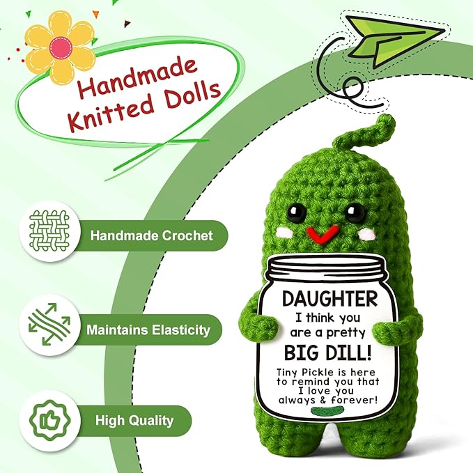 MAMAGIFTREE Funny Gifts for Daughter from Mom Dad, Handmade Crochet Pickle Birthday Gifts for Daughter in Law Bonus Step Teen Girls Adult Graduation Gift Cute Stuff Things