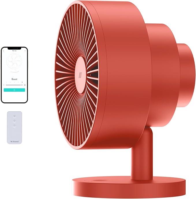 Windmill Smart Fan – Ultra-Quiet 2-in-1 Air Circulator with Remote – 5-Speed Compact Cooling Fan – Whisper-Quiet - App Compatible – Coral