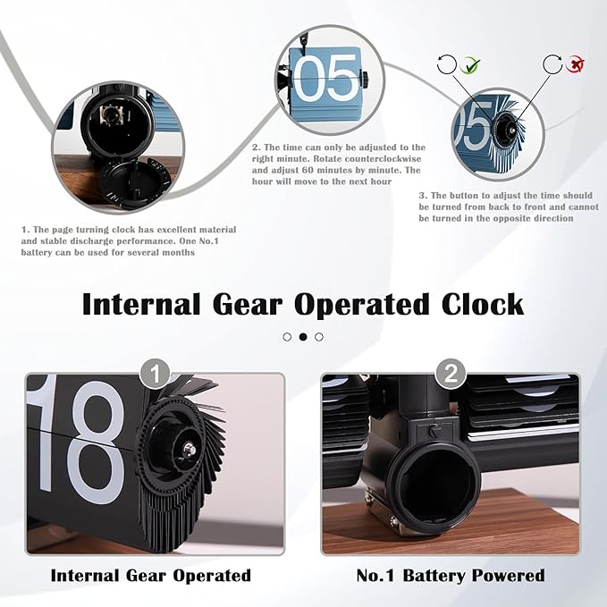 VBESTLIFE Retro Digital Flip Down Clock, Battery Powered Internal Gear Operated Clock, Classic Mechanical, Black Walnut Base, for Home & Office Decor (Silver)