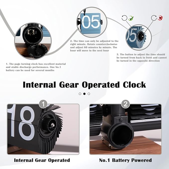 VBESTLIFE Retro Digital Flip Down Clock, Battery Powered Internal Gear Operated Clock, Classic Mechanical, Black Walnut Base, for Home & Office Decor(Black)