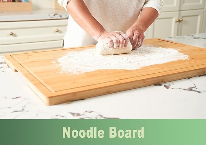 Allsum 30x20" Bamboo Cutting Board for Kitchen, Extra Large Wood Charcuterie Board with Side Handles and Juice Grooves, Stove Top Cover, Noodle Board over Sink, Cheese Serving Tray