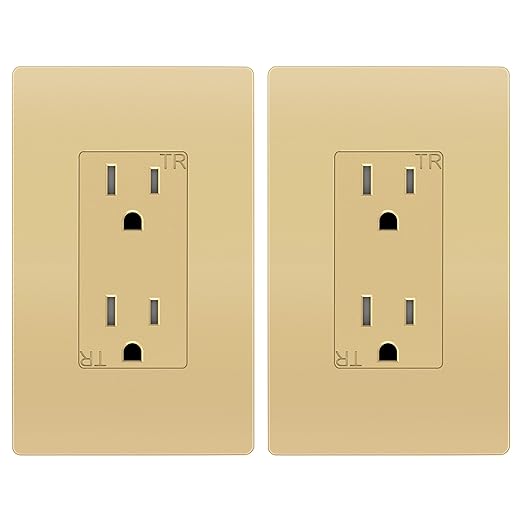 ENERLITES Elite Series Decorator Receptacle Outlet Child Safe Tamper-Resistant, Self-Grounding, Residential Grade, 15A 125V, UL Listed, Wall Plate Included, 61501-TR-GDWP2P, Gold (2 Pack)