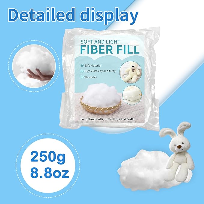 Daylendar Polyester Fiberfill Stuffing 250g/8.8oz - Ultra-Soft & Fluffy Premium Polyfill Stuffing for Stuffed Animals,Crochet Stuffing, DIY Crafts - High Resilience Recyclable