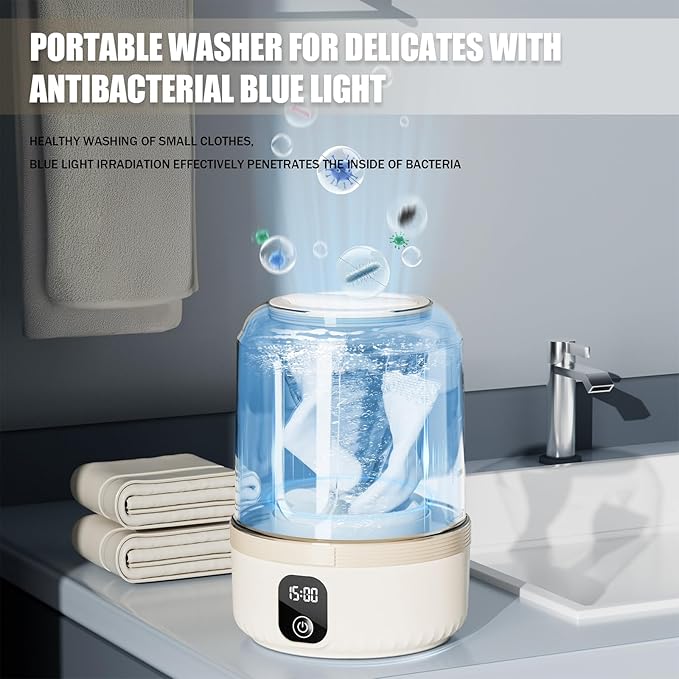 Underwear Washing Machine, Upgrade 1.5L Mini Portable Washing Machine Rechargeable Underwear Washer Deep Cleans Small Clothes for Apartment, Dorm, RV, Travel & Hotel Use (khaki)