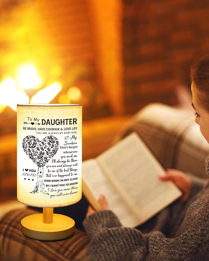 Daughter Gifts from Mom, to Daughter Fabric Table Lamp, Birthday Mothers Day Gifts for Daughter from Mom Dad, Bedside Table Lamp Gifts for Daughter Adult from Mother