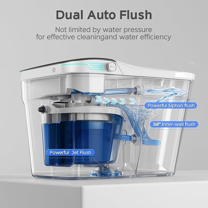 Smart Toilet with Bidet Built In ADA Height 17.7", 1.28GPF Power Flush, One Piece Bidet Toilet Design with Heated Seat, Voice Control, Remote Control, Foam Shield, Tankless Modern Toilet BSJ