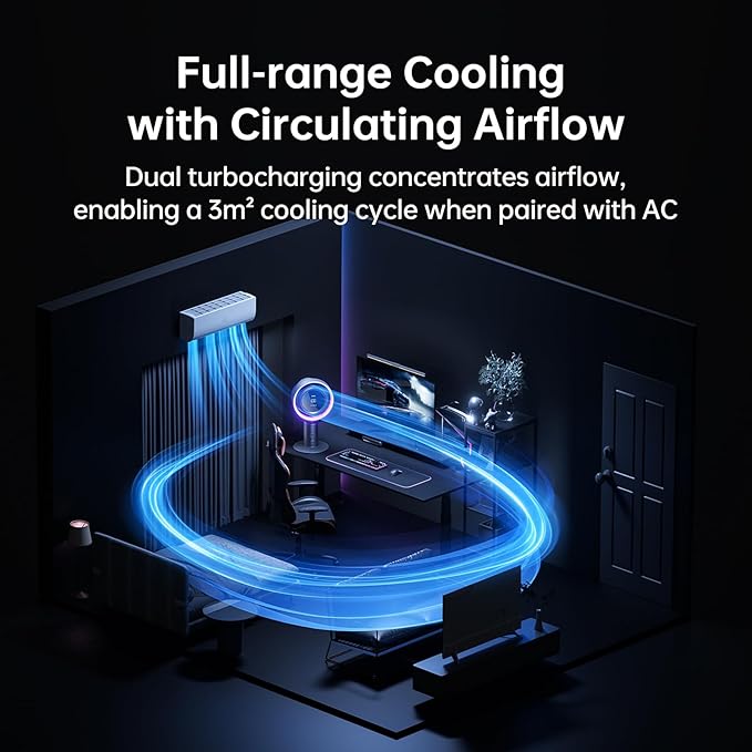 JISULIFE Table Fan Pro3, 3-in-1 Table Cool with 7-Color RGB Light, LED Display, 100-Speed, 10000mAh Battery, 120° Oscillating Desktop Fan for Office/Gaming Desk, Gifts for Men/Women