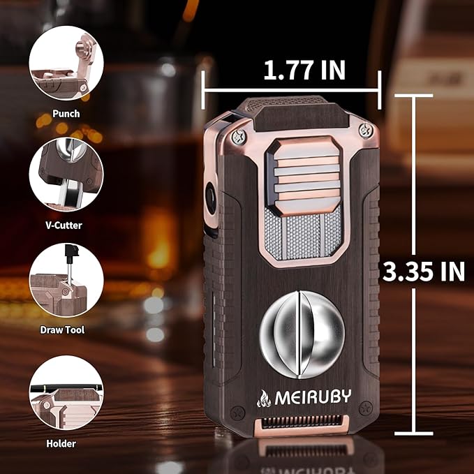 Stocking Stuffers Gifts for Men, 5-in-1 Butane Torch Lighter, Refillable Jet Flame Lighter with V-Cutter, Punch, Holder and Draw Tool, Multi-Functional Accessories Gift for Men, Dad, Husband, Friend