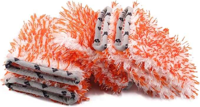 SPTA Microfiber Car Wash Mitt for Small Area, 5Pcs Ultra Absorbent Car Wash Gloves, Plush Fiber Cloth Material, Safe Washing with Any Soap, Bucket, Foam Gun, Foam Cannon, 6.5Inch x 5.5Inch Size