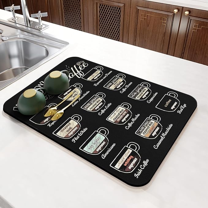 Fun Coffee Mat 23inx15in,Coffee Bar Mat for Countertops,Absorbent Hide Stain Anti-Slip Coffee Bar Accessories Fit Under Coffee Machine Mat,dish Drying Mats for Kitchen