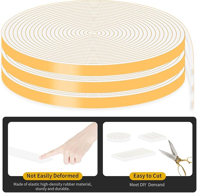 Door Weather Stripping,Weather Stripping,High Density CR Foam for Door,Front Door Frame,Windows(White,3/8 in x 1/8 in x 50Ft)