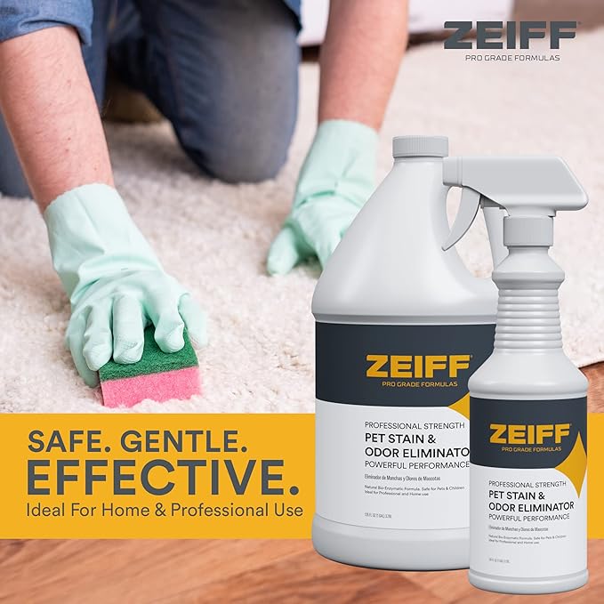 Zeiff Pet Stain and Odor Remover - Pet Odor Eliminator for Home and Professional Use - Carpet Stain Remover - Pet Urine Enzyme Cleaner for Dog and Cat Pee, Feces, and Fluids - 1 Gallon, 2 Pack