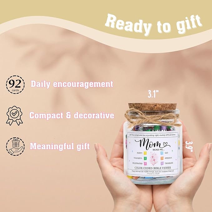 SOLMAY Mothers Day Gifts for Mom — Bible Verse Jar Scripture Jar with Read Me When Christian Affirmation Cards, Religious Birthday Gifts for Mom Women Wife Grandma from Son