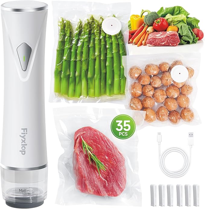 Handheld Vacuum Sealer, Premium Vacuum Sealer for Food + 35 Reusable Sous Vide Bags, Powerful Vacuum Food Sealer for Kitchen, Home, BBQ, Travel, Gifts, Seal Food 6X Fresh Longer