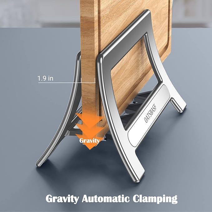 Cutting Board Rack, Auto Width Adjustable Holder Stand for Countertop or Cabinet (Silver)