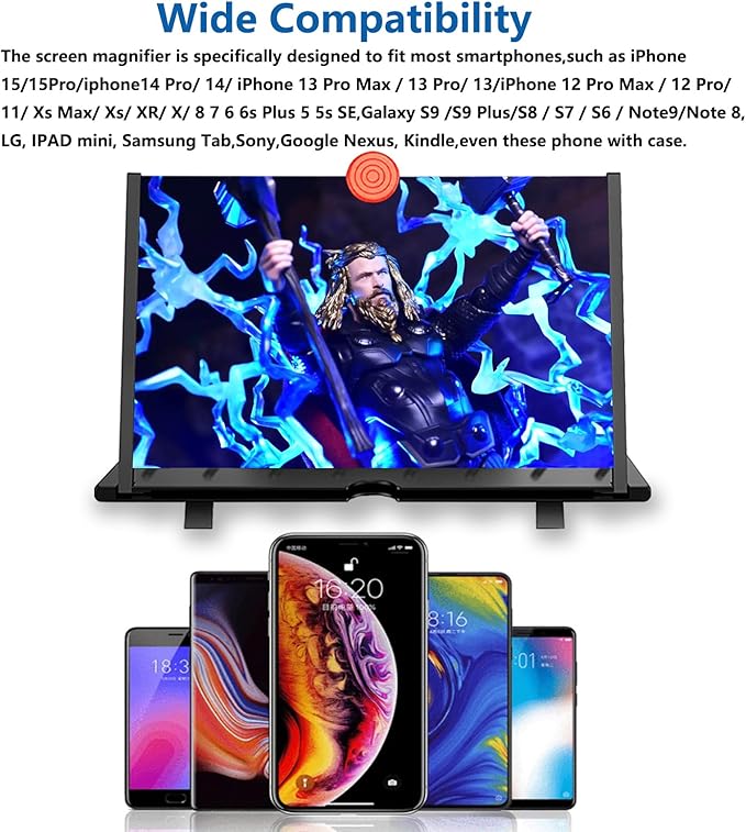 20" Screen Magnifier,3D HD Mobile Phone Magnifier Projector Screen Enlarger for Movies, Videos, and Gaming,Foldable Cell Phone Stand with Screen Amplifier,Gifts for Mom Dad(Black 20Inch)