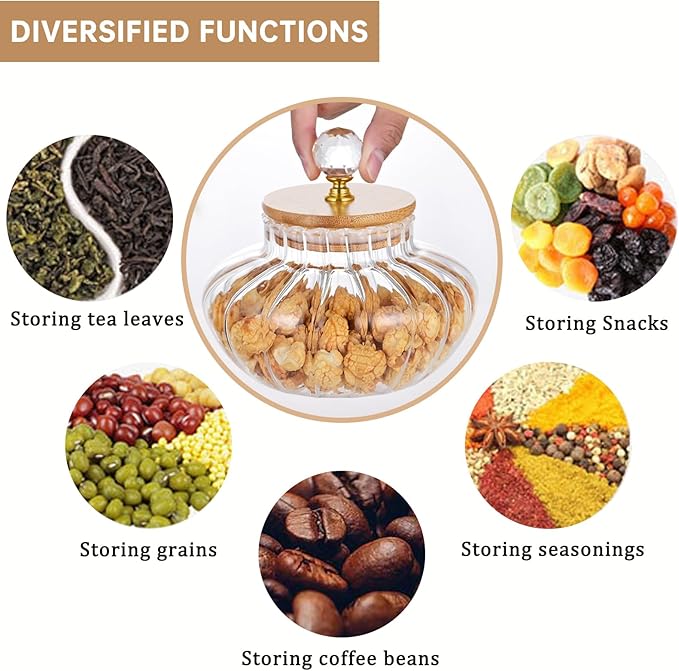 25 OZ Glass Cookie Jars with Lids Decorative Coffee Candy Canisters Halloween Pumpkin Shaped Food Storage Jar with Bamboo Lids Kitchen Jars for Nuts Spice Beans Tea Snack