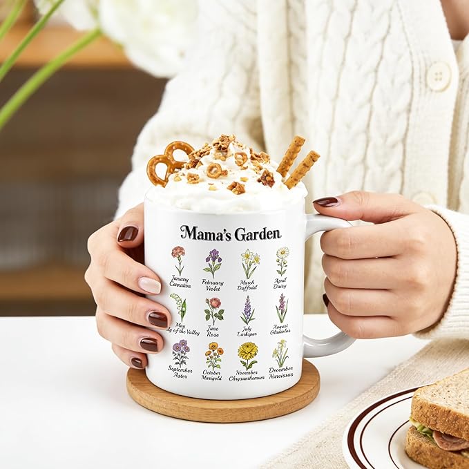 MAVIT Mothers Day Gifts for Mom- Large Coffee Mugs Ceramic 12oz Tea Cup New Mom Gifts from Son Daughter, Mama‘s Garden Best Mom Ever Gifts for Mother's Day Birthday