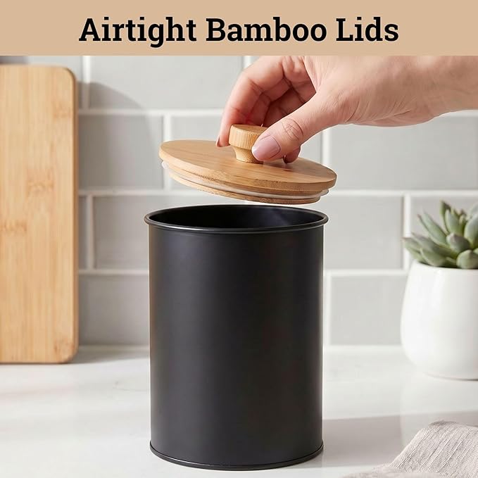 Kitchen Canisters for Countertop Set of 4 with Customizable Chalkboard Labels & Marker Pen - Big Iron Kitchen Canisters with Airtight Lids - Black Canister Set - Flour and Sugar Containers Farmhouse