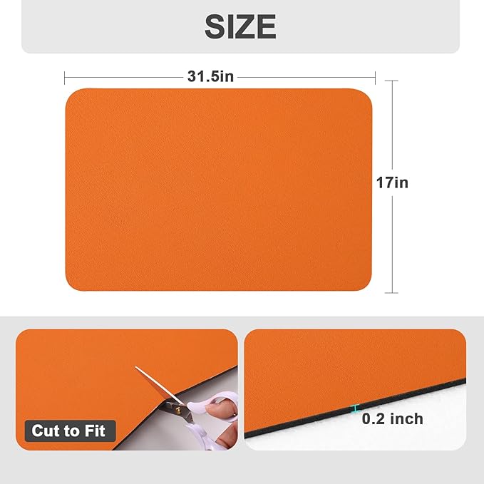 Ecotrim Absorbent Coffee Mat , Stain Hiding PU Leather Surface, Non-Slip Natural Rubber Backing, Quick Dry Mat for Espresso Machine, Kitchen Counter ,Orange | 17" x 31.5"