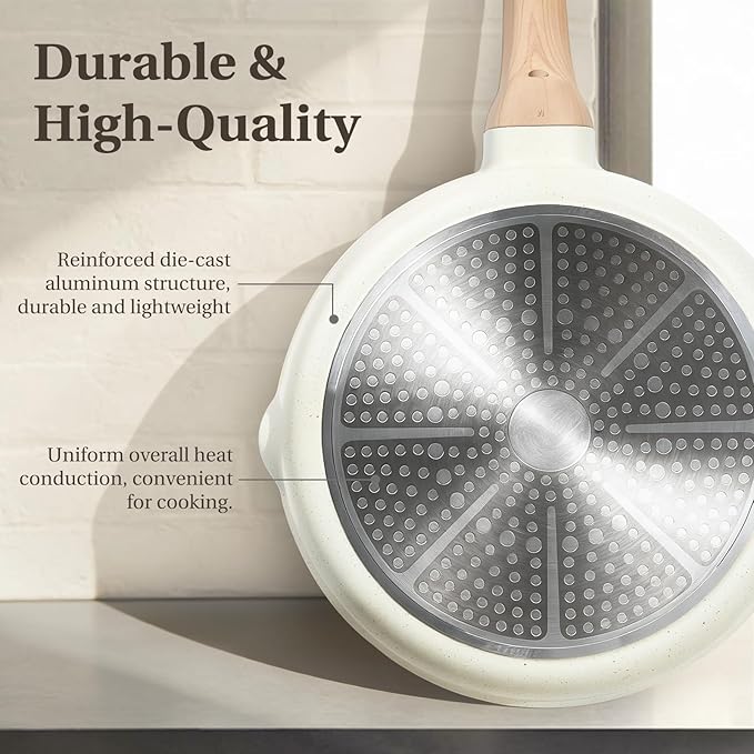 Sweetcrispy Pots and Pans Set, 25 Pcs Nonstick Cookware Set, Induction Kitchen Cooking Set, Non-Toxic Frying Pans & Saucepans (PFOA/PFOS Free) Beige