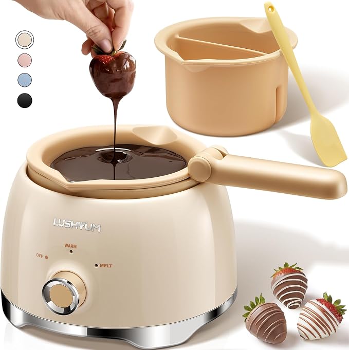 Electric Chocolate Melting Pot with 2 Insert Pots, 4-Cup Chocolate | Even Heating & Fast Melting, BPA-Free Silicone, Easy Clean, Less Waste, Ideal for Chocolate & Candy Melts, Parties & Fondue