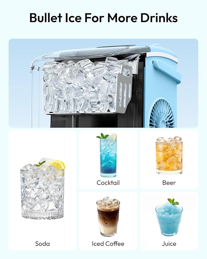 EUHOMY Countertop Ice Maker Machine with Handle, 26lbs Per Day, 9 Ice Cubes Ready in 6 Mins, Auto-Cleaning Portable Ice Maker with Basket and Scoop, for Home/Kitchen/Camping/RV (Blue)