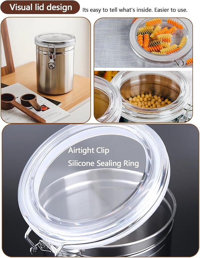 Walktosun Stainless Steel Food Container with Clear Lids Airtight Storage Container Stackable Small Canisters Kitchen Pantry Storage for Cereal, Snacks, Candy, Herbs, Spices, Sugar, Tea (Silver)