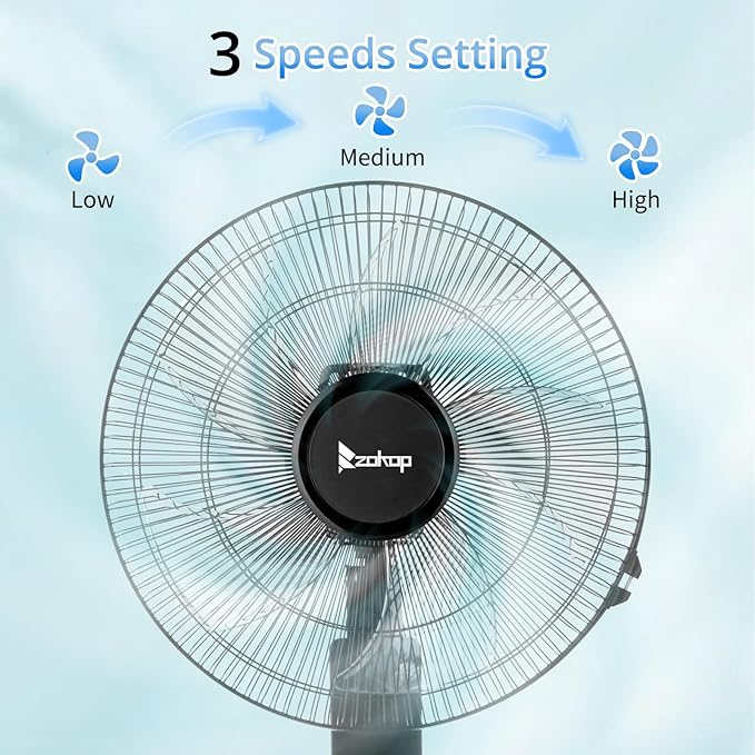 Winado 16 inch Oscillating Pedestal Fan with Remote Control, 3-Speed Stand Fan, High Velocity, Adjustable Height & Tilt, 7.5H Timer, Quiet Standing Fan for Bedroom, Living Room, Office, Black