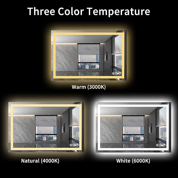 LOAAO 40"X32" LED Bathroom Mirror with Lights, Anti-Fog, Dimmable, Backlit + Front Lit, Lighted Bathroom Vanity Mirror for Wall, Memory Function, Tempered Glass, ETL Listed